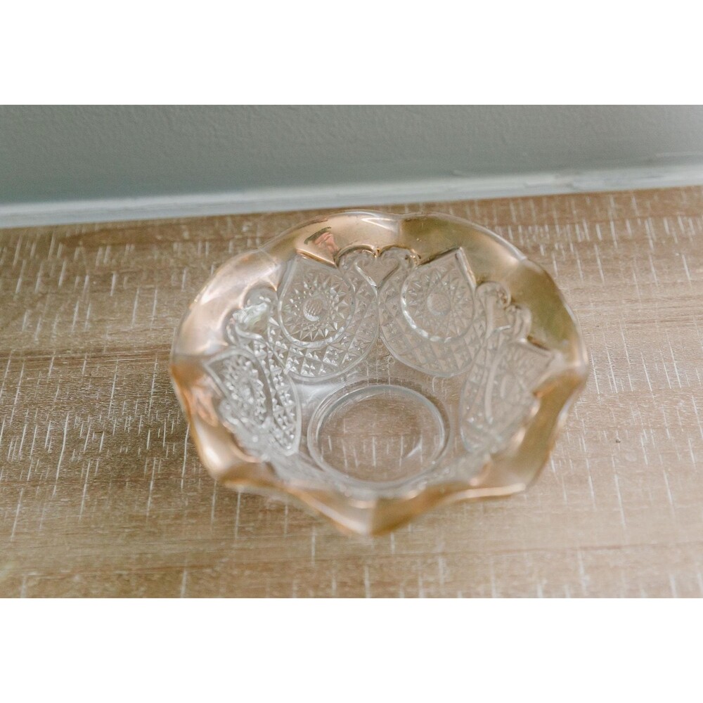 Vintage Gold Trim Pressed Glass Bowl Scalloped Candy Dish Mid Century Decorative